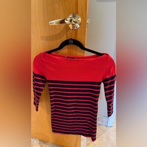 French Connection Red and Blue Fitted 3/4 Sleeve Tee